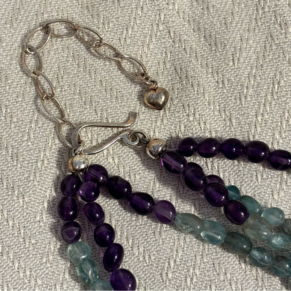 Jay King Mine Finds Amethyst & Aquamarine 4-Strand Gemstone Necklace SS 925 - Picture 9 of 13